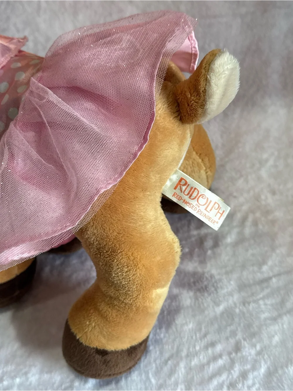 Tan Plush Fawn in Pink Dress - Soft Stuffed Deer Toy Clarice